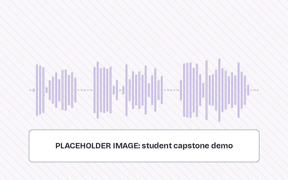 Placeholder image: a learner presenting a project dashboard. Replace with a real, consented photo.